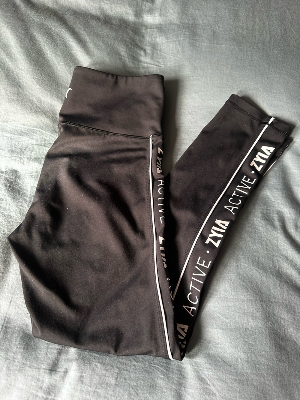 ZYIA Black Girls' Active Leggings with White Logo Trim